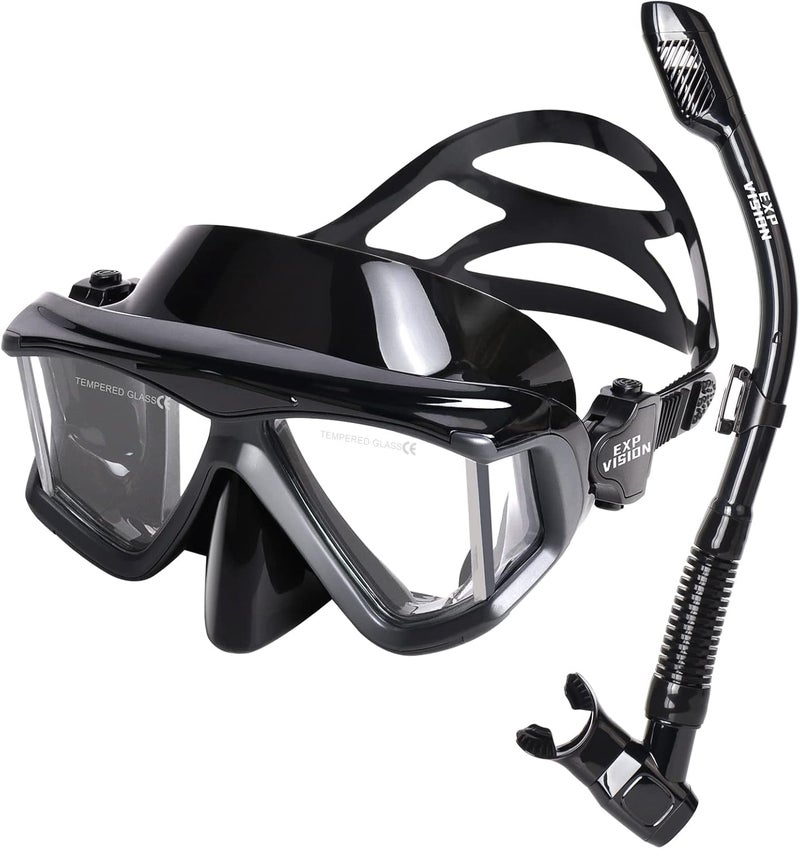 EXP VISION Snorkel Set Pano 4 Adult Snorkeling Gear, Professional Anti-Fog Snorkel Mask Dry Top Snorkel, Tempered Glass Scuba Diving Mask for Freediving, Snorkeling and Swimming - Image 1